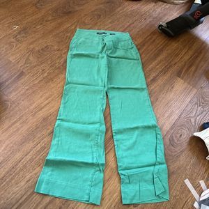 Anthropologie Level 99 Linen Trouser  Pants  Kelly Green  Wideleg Women 26p